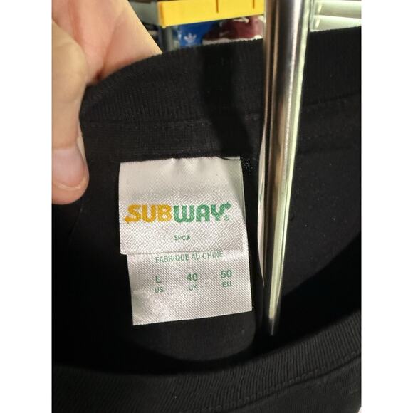 SUBWAY T Shirt Logo Size Large Black Worker Staff Employee Restaurant Sub - Picture 2 of 3